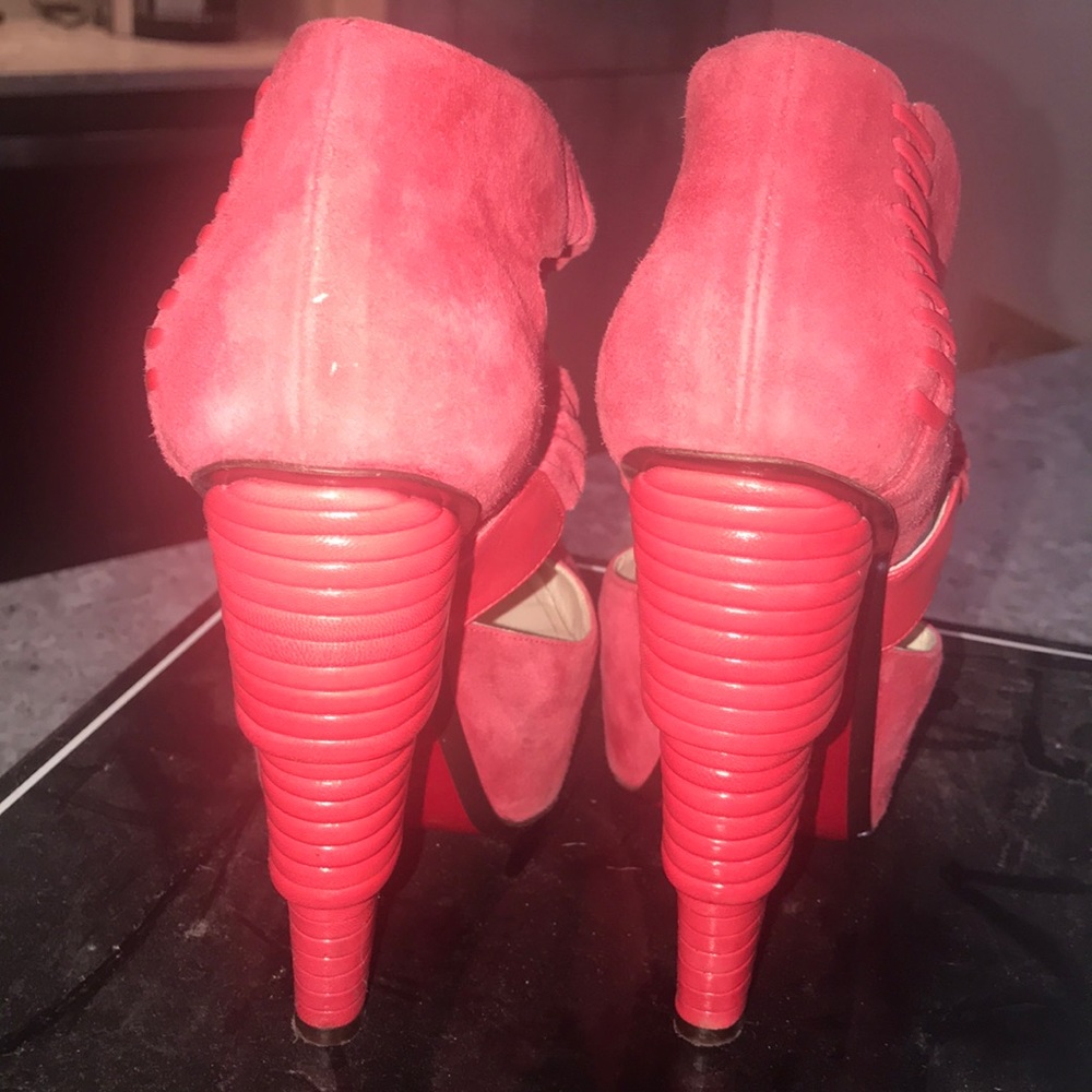 Cesare Paciotti hot pink suede high heel platforms - Picture 7 of 8